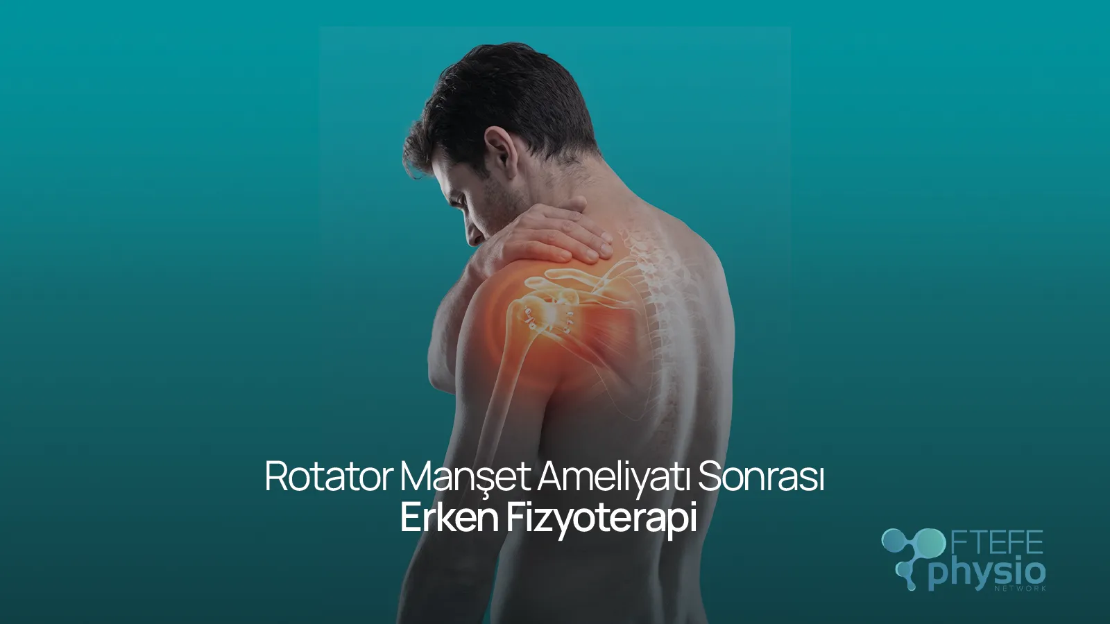 Omuz rotator manşet ameliyatı ve tendon dikişlerini gösteren anatomik erkek figürü